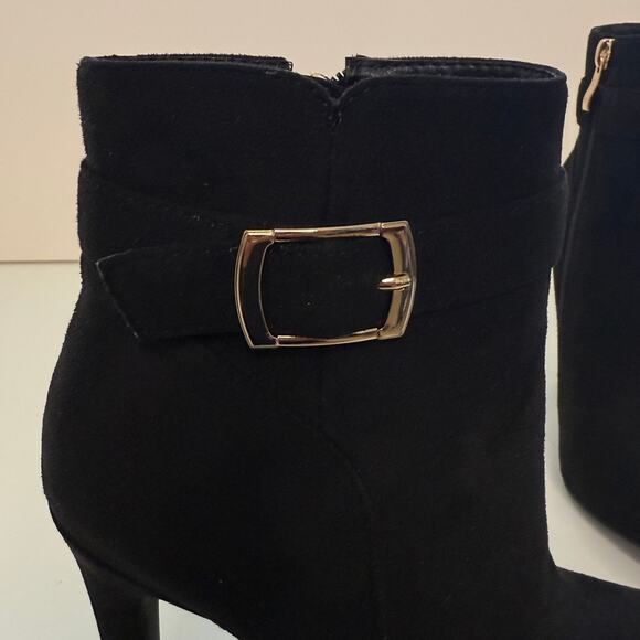 Idifu Dana Pointed Toe Stiletto High Heels Ankle Bootie Sz 6.5 Faux Suede Buckle - Picture 6 of 9
